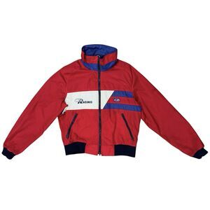 Vintage 80s CB Sports Racing Jacket Adult Large Red Blue Full Zip Bomber Nylon